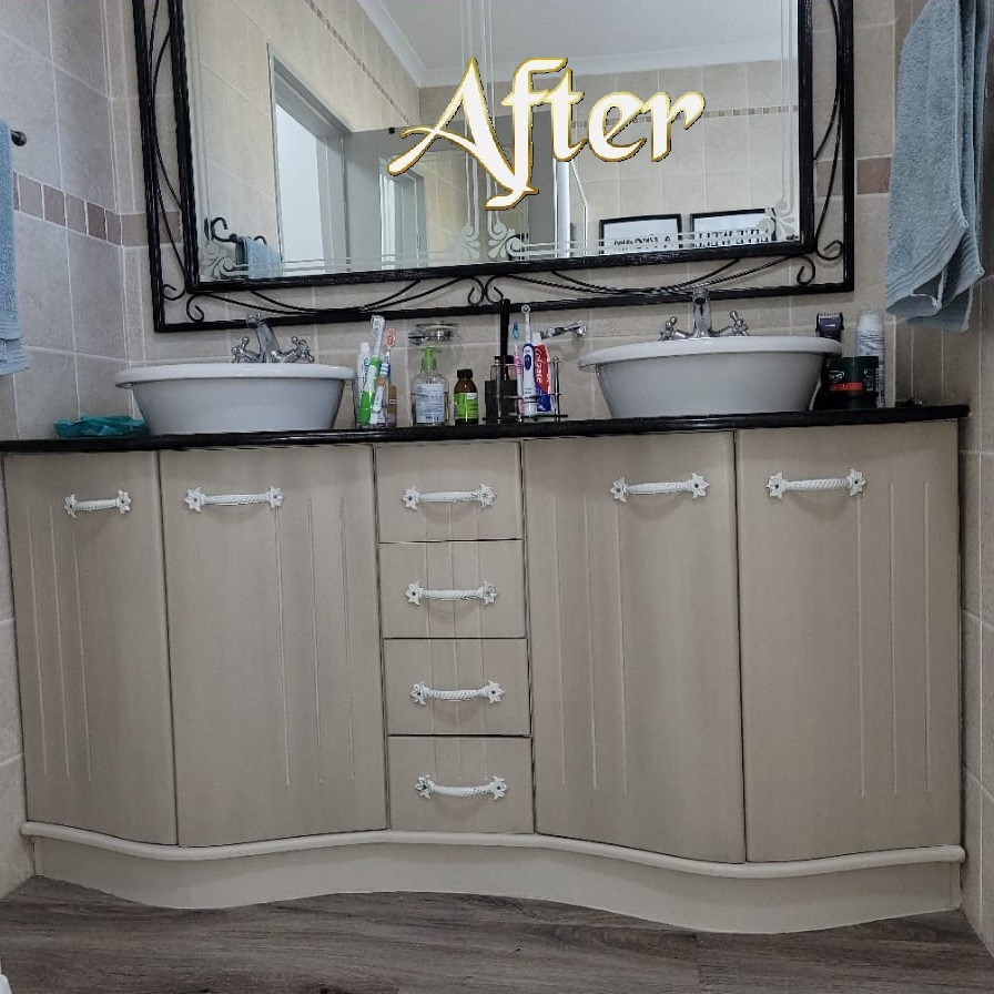 Bathroom cabinets after refinishing – Revive Artistry project