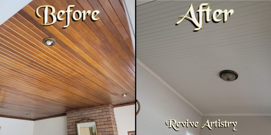 Ceiling before and after refinishing – Revive Artistry transformation