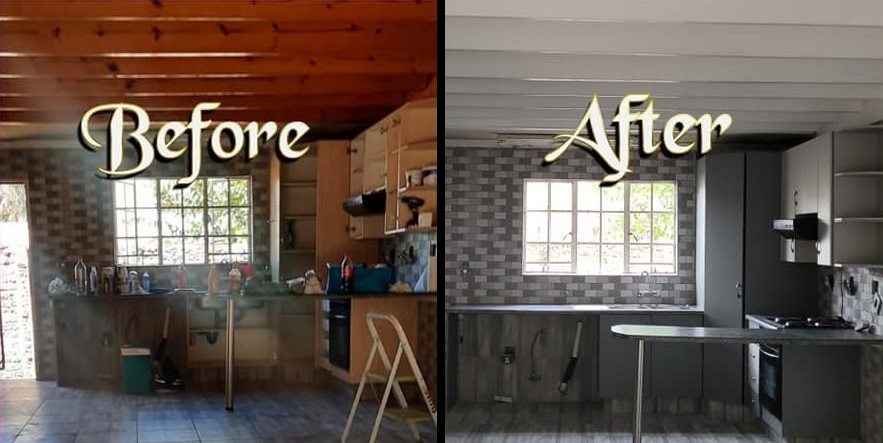 Kitchen before and after refinishing – Revive Artistry project